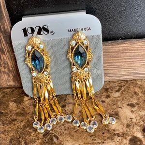 Vintage Gold and Blue Dangle Earrings